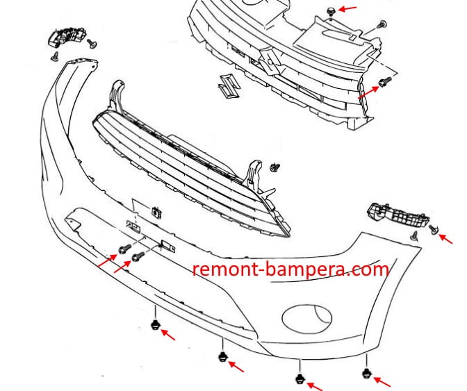 Schéma de montage du pare-chocs avant Suzuki Celerio II (2014-2023)