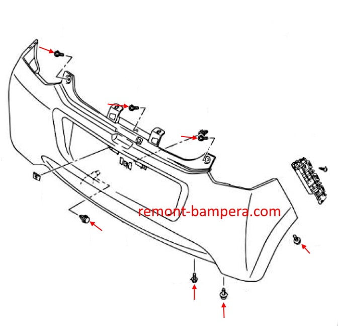 Rear bumper mounting diagram Suzuki Alto VII (HA25) (2009-2014)