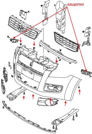 Diagrama de montaje del parachoques delantero Suzuki Splash