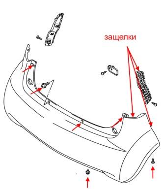 Diagrama de montaje del parachoques trasero Suzuki Splash