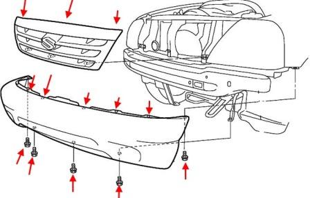 schema montaggio paraurti anteriore Chevrolet Tracker (1998-2004)