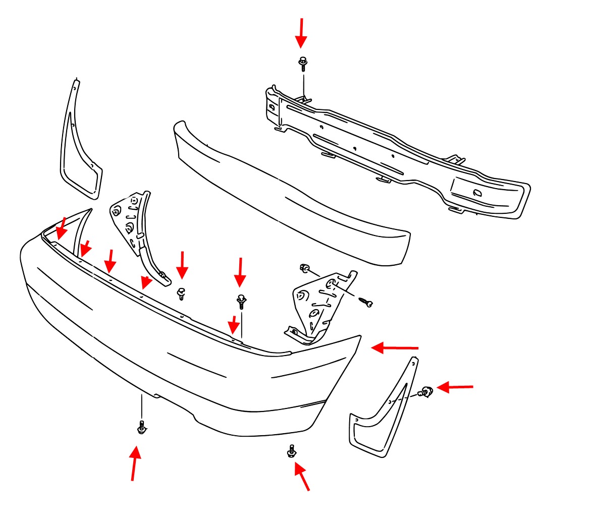 Diagrama de montaje del parachoques trasero Suzuki X90