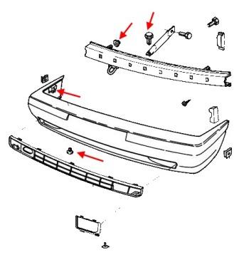 schéma de montage du pare-chocs avant Volvo 440-460