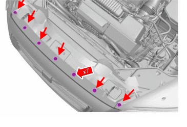 the scheme of fastening of the front bumper Volvo S80 (2006-2016)
