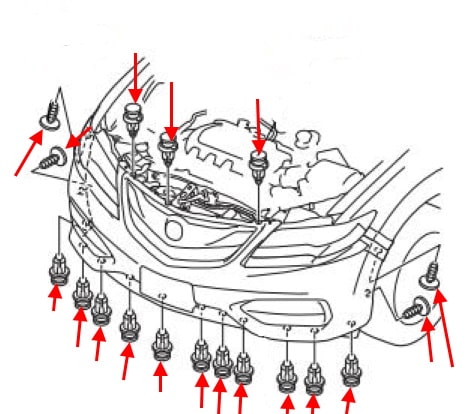 Schema di montaggio del paraurti anteriore Acura RDX (2012-2018)