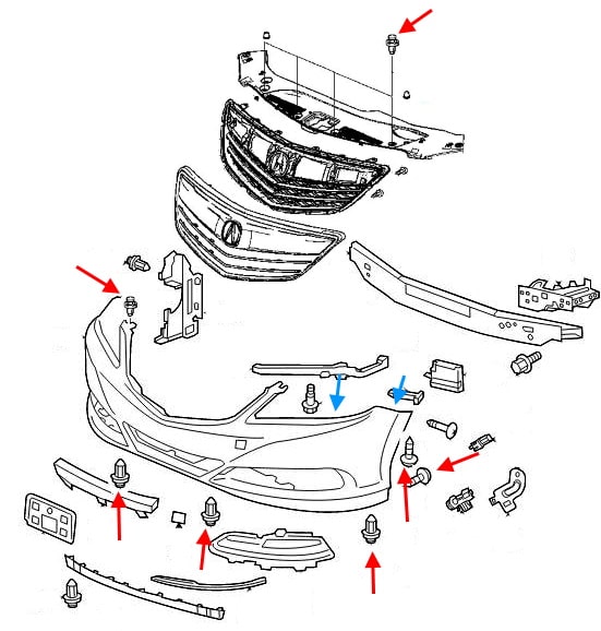 Schema di montaggio del paraurti anteriore Acura RLX (2012-2020)