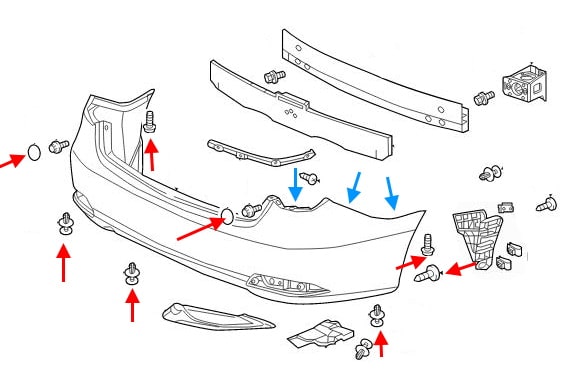 Schema di montaggio del paraurti posteriore Acura RLX (2012-2020)