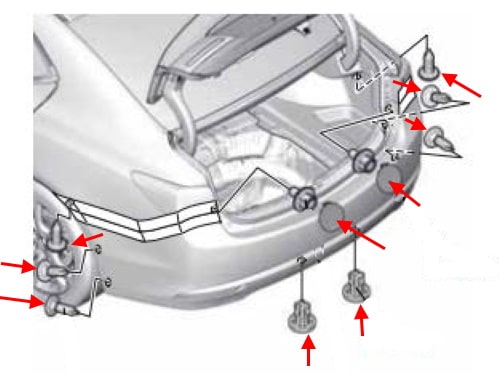 Schema di montaggio del paraurti posteriore Acura TLX (2014+)