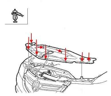 Schéma de montage du pare-chocs avant Acura MDX (2006-2013)