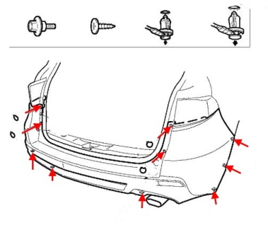 schema montaggio paraurti posteriore Acura RDX (2006-2012)
