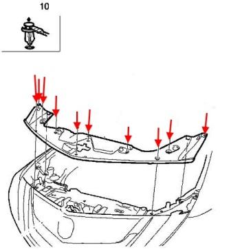 Schema di montaggio del paraurti anteriore Acura ZDX