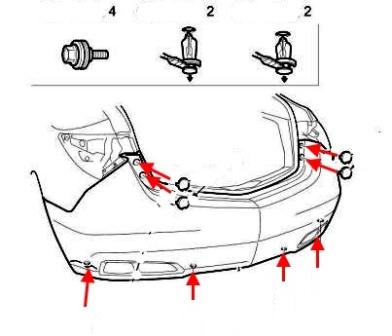 Schema di montaggio del paraurti posteriore Acura ZDX