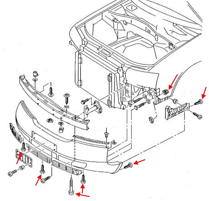 Schema di montaggio del paraurti anteriore Audi A6 II C5 (1997-2004)