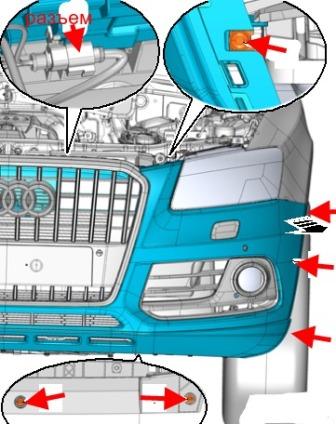 schéma de fixation pare-chocs avant Audi Q5 I 8R (2008-2017)