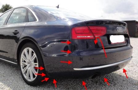 puntos de fijación del parachoques trasero Audi A8 III D4 (2009-2017)