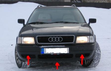 места крепления переднего бампера Audi 80 B4 (1991-1996)