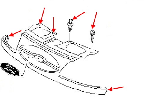 Ford Galaxy Diagrama de montaje de la parrilla del radiador (1995-2000)