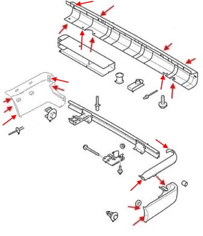 Schéma de montage du pare-chocs arrière Ford Transit (2006-2013)
