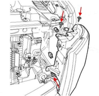 Схема крепления переднего бампера Ford F-150 (2009-2014)