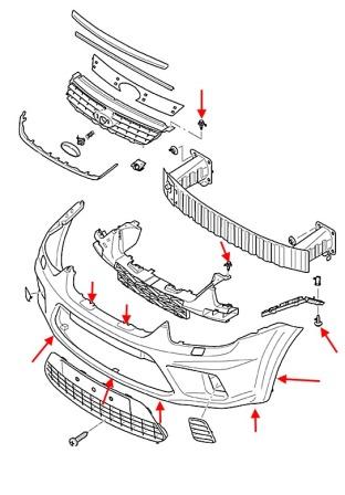 Schéma de montage du pare-chocs avant Ford C-Max 1 (Focus)