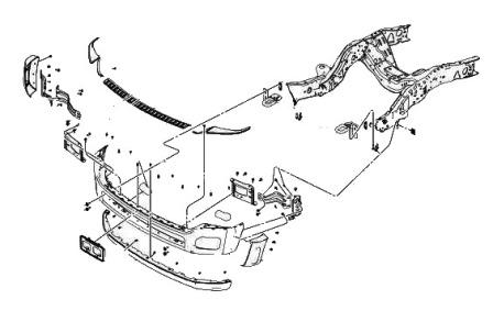 схема крепления переднего бампера Ford F-250 (после 2010 г.в.)
