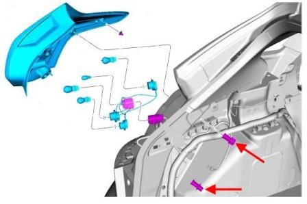 schema di montaggio del fanale posteriore Ford Focus 3 (2012+)