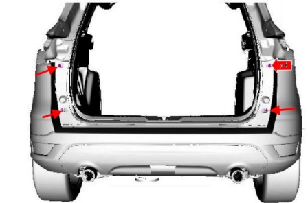 the scheme of fastening the rear bumper of the Ford Kuga
