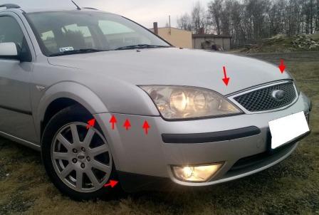 mounting locations for front bumper Ford Mondeo Mk3 (2000-2007)