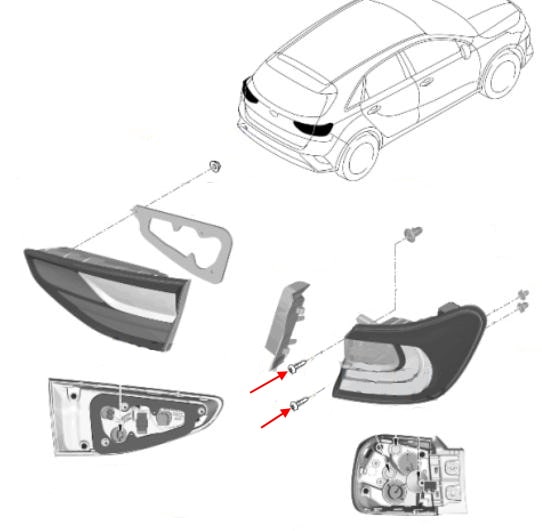Schema di montaggio della luce posteriore KIA Ceed III CD (2018+)