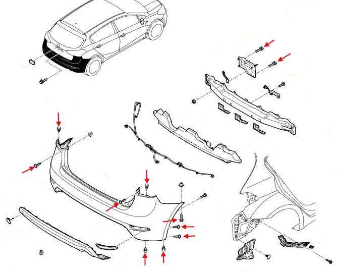 schema elettrico paraurti posteriore KIA Cerato III / Forte II YD (2013-2018)