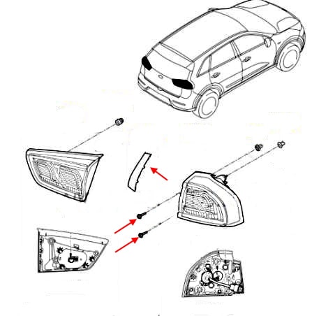 Schema di montaggio del fanale posteriore Kia Niro I (DE) (2017-2022)