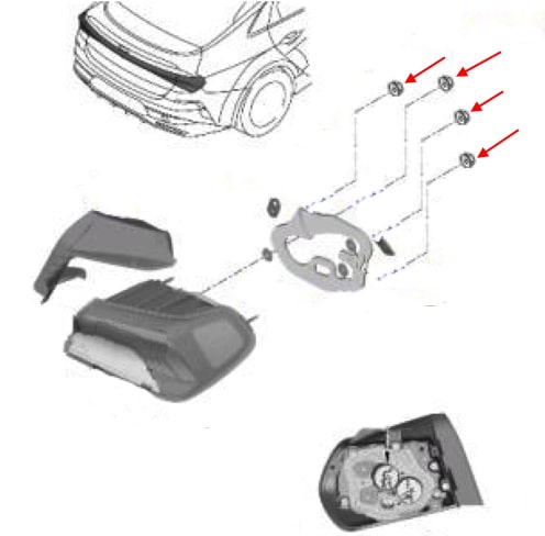 Schéma de montage du feu arrière KIA K5 DL3 / Optima V (2021+)
