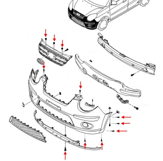 Schema di montaggio paraurti anteriore Kia Picanto / Morning I (SA) (2004-2010)