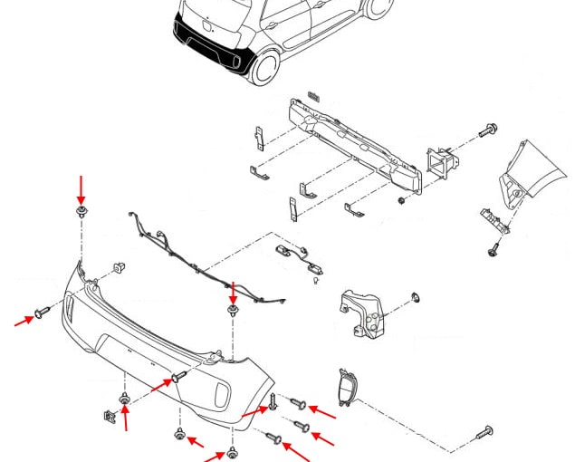 Schema di montaggio paraurti posteriore Kia Picanto / Morning II (TA) (2011-2017)