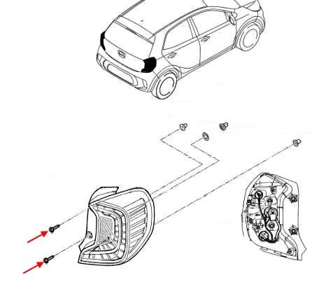 Kia Picanto / Morning III (JA) (2017+) rear light mounting diagram