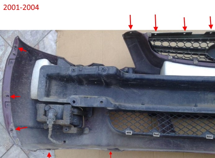 punti di attacco paraurti anteriore Kia Shuma I-II (1997-2004)