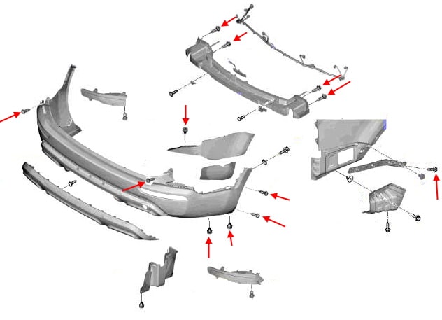Schema di montaggio del paraurti posteriore Kia Telluride