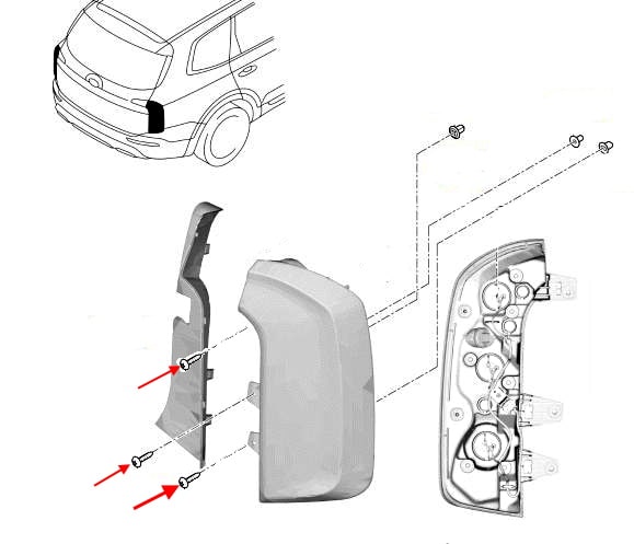 Schema di montaggio del fanale posteriore Kia Telluride