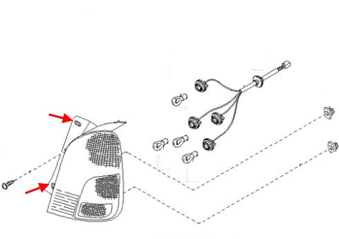 Schema di montaggio fanale posteriore KIA Carens (2000-2002)