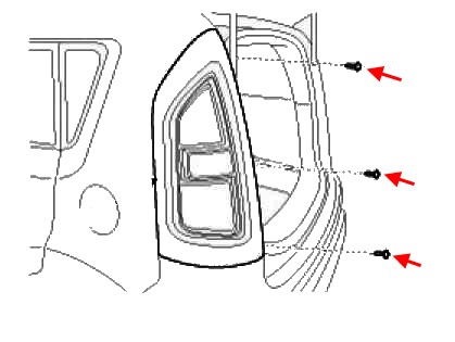 Schema fissaggio fanale posteriore Kia Soul I (2008-2014)