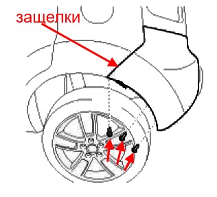 the scheme of fastening of the rear bumper Kia Soul I (2008-2014)
