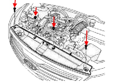 the scheme of fastening of the front bumper Kia Sportage III SL (2010-2016)