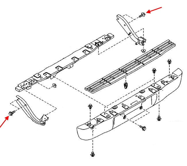Схема крепления заднего бампера Mazda BT-50 I (J97M) (2006-2011)