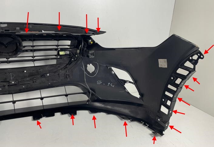 Punti di attacco del paraurti anteriore Mazda CX-3 DK5 (2014+).