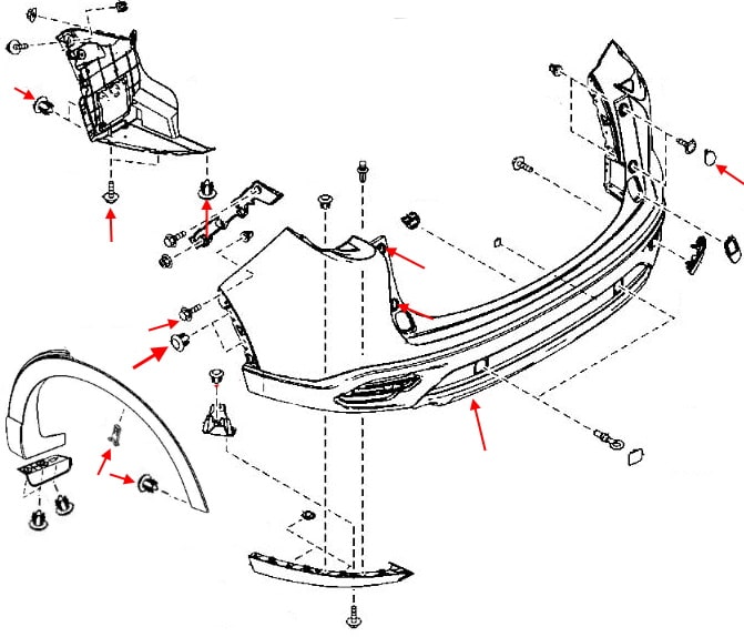 Schema di montaggio del paraurti posteriore Mazda CX-9 II TC (2016+)