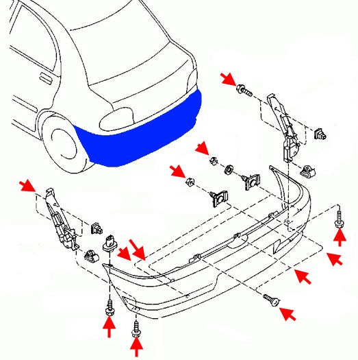 diagram of rear bumper MAZDA 121