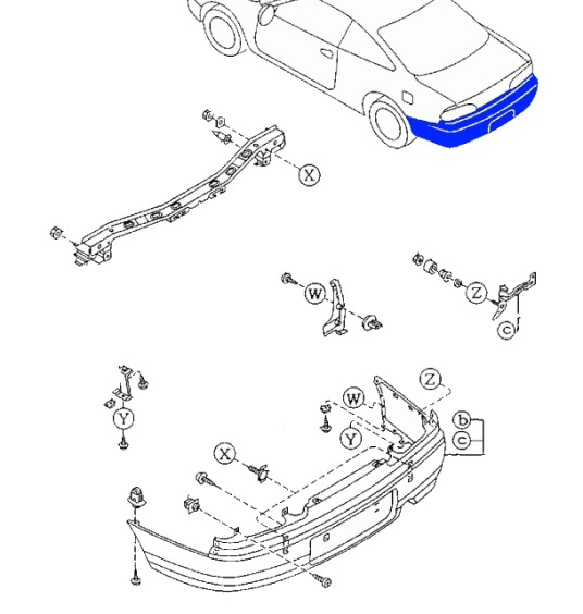 Montageschema für hintere Stoßstange MAZDA 626 (1992-1997)