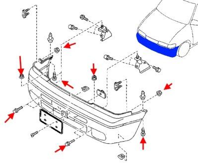 schema montaggio paraurti anteriore MAZDA MPV (1989-1999)