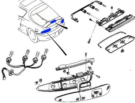the scheme of fastening of the tail lights MAZDA MX-3