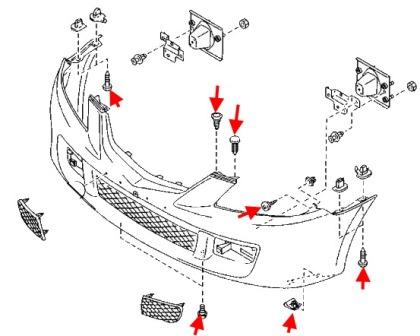 Diagrama de montaje del parachoques delantero MAZDA PREMACY